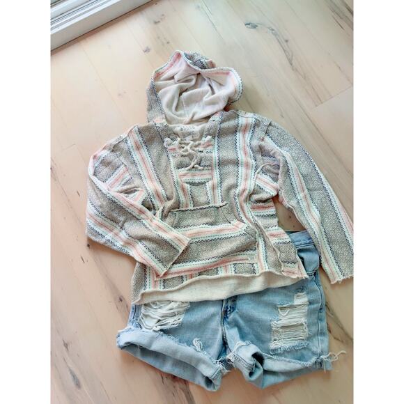 Billabong Beachy Hoodie Pastels Cream Size Medium Surfer Coastal Lace up - Picture 2 of 11